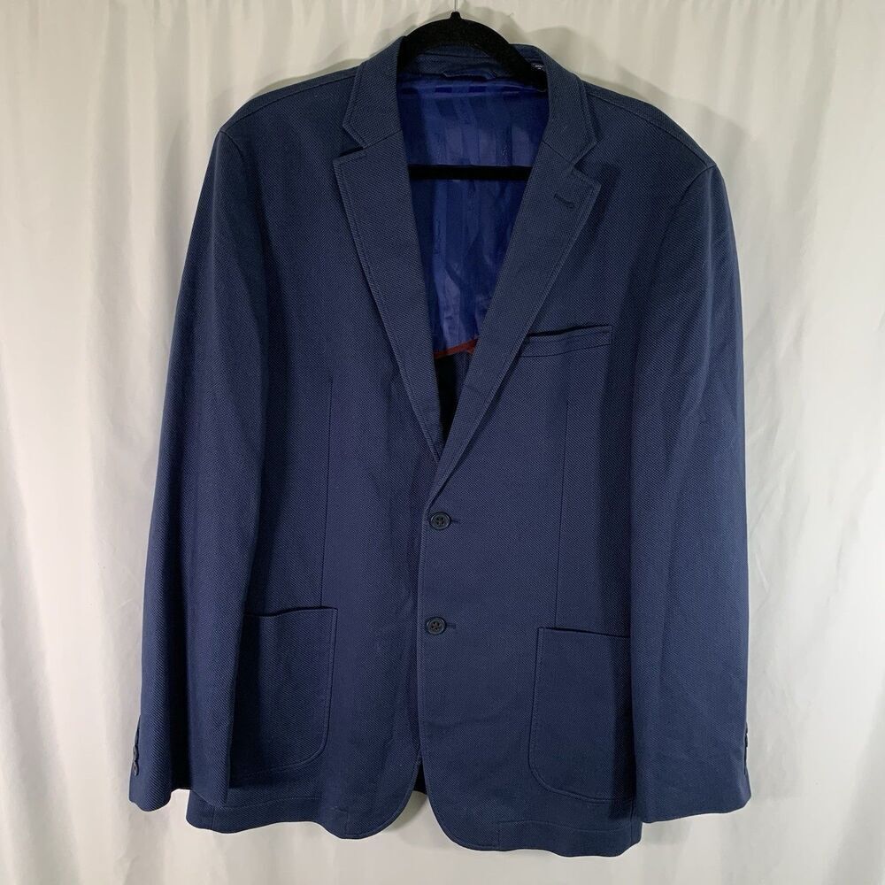 Ben Sherman Suit Jacket Men's 42L Blue 2 Button Front Cotton Blend Front Pockets
